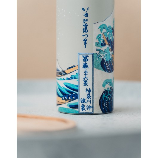 BOTTIGLIA METALICA CON MANICO HOKUSAI LA GRANDE ONDA DI KANAGAWA