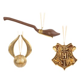 SET DE 3 ADORNOS DE NAVIDAD HARRY POTTER-SNITCH DORADA, NIMBUS2000 Y ESCUDO HOGWARTS 2