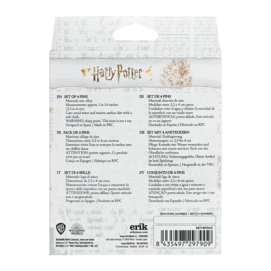 CONJUNTO DE 4 PINS HARRY POTTER - CASAS DE HOGWARTS