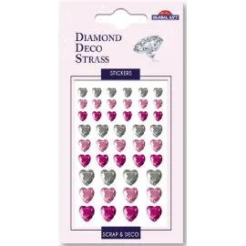AUTOCOLANTES DIAMOND DECO STRASS CORAZONES ROSAS E PRATEADOS