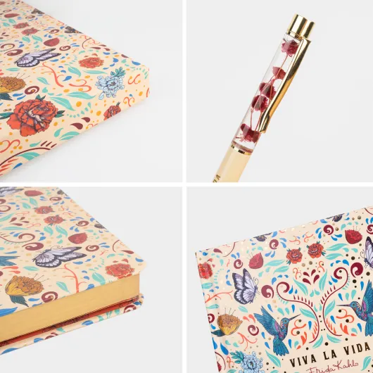 PACK CADERNO PREMIUM A5 COM ESFEROGRÁFICA FRIDA KAHLO VIVA LA VIDA