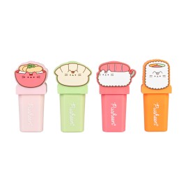 CONJUNTO DE 4 MARCADORES FLUORESCENTES COM TOPO PUSHEEN SUSHI ROLL