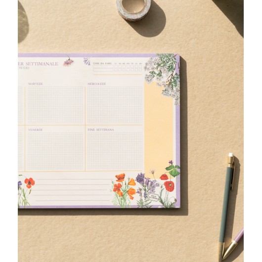 BLOCO PLANIFICADOR SEMANAL A4 BOTANICAL WILD FLOWERS ITALIANO KOKONOTE