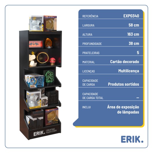 EXPOSITOR 5 PRATELEIRAS LAMPADAS PRETO ERIK SEM PRODUTOS INCLUÍDOS